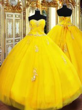 Low Price Gold Sweetheart Neckline Beading and Appliques 15 Quinceanera Dress Sleeveless Lace Up