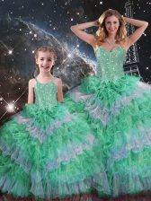 Super Sweetheart Sleeveless Organza 15th Birthday Dress Beading and Ruffled Layers Lace Up