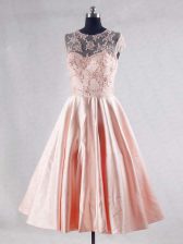 Customized Taffeta Scoop Sleeveless Zipper Beading and Appliques Dress for Prom in Pink 