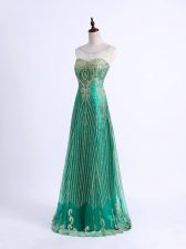 Cheap Green Sleeveless Floor Length Beading and Appliques Lace Up Evening Dress