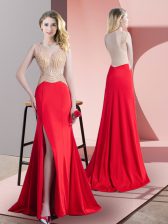 High Quality Red Scoop Neckline Beading Dress for Prom Sleeveless Zipper
