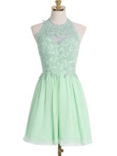 Glittering Apple Green Sleeveless Appliques Knee Length Quinceanera Court Dresses