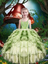 Hot Sale Yellow Green Girls Pageant Dresses Quinceanera and Wedding Party with Beading and Ruffles and Ruffled Layers Straps Short Sleeves Lace Up