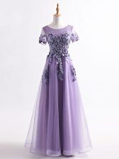 Sumptuous Floor Length A-line Short Sleeves Lavender Homecoming Dress Backless