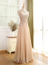  Sleeveless Floor Length Beading and Appliques Zipper with Champagne