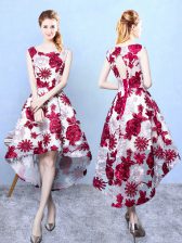 Super Multi-color Printed Lace Up Vestidos de Damas Sleeveless High Low Pattern