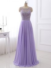  Lavender Zipper Scoop Beading Prom Gown Chiffon Sleeveless