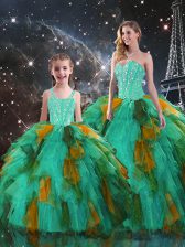  Floor Length Lace Up Quince Ball Gowns Multi-color for Military Ball and Sweet 16 and Quinceanera with Beading and Ruffles