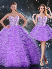 Artistic Lavender Sleeveless Organza Lace Up Quinceanera Dresses for Military Ball and Sweet 16 and Quinceanera