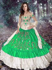  Green Sleeveless Floor Length Embroidery and Ruffled Layers Lace Up Quinceanera Gowns