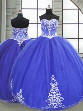  Floor Length Blue Vestidos de Quinceanera Tulle Sleeveless Appliques