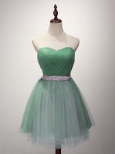 Glorious Green A-line Beading and Ruching Quinceanera Dama Dress Lace Up Tulle Sleeveless Mini Length