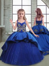  Royal Blue Ball Gowns Embroidery Little Girls Pageant Gowns Lace Up Taffeta and Tulle Sleeveless