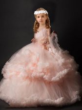 On Sale Pink Sleeveless Hand Made Flower Criss Cross Little Girls Pageant Dress