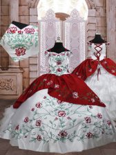  Spaghetti Straps Sleeveless Taffeta Girls Pageant Dresses Embroidery and Ruffled Layers Lace Up