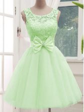  Scoop Sleeveless Lace Up Dama Dress for Quinceanera Yellow Green Tulle
