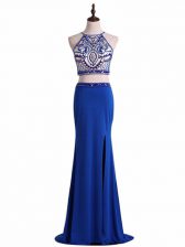 Affordable Floor Length Zipper Prom Dresses Royal Blue for Prom and Military Ball and Sweet 16 with Beading