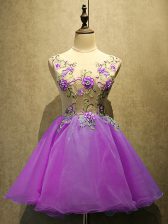 Extravagant Organza Scoop Sleeveless Lace Up Embroidery Prom Dress in Purple