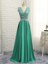  Sleeveless Backless Floor Length Lace and Appliques Dress for Prom