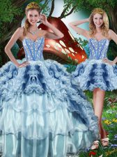Stylish Organza Sweetheart Sleeveless Lace Up Beading and Ruffles and Ruffled Layers Vestidos de Quinceanera in Multi-color