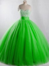 Dazzling Sleeveless Tulle Floor Length Lace Up Quinceanera Gown in with Beading