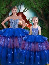  Ball Gowns Ball Gown Prom Dress Blue Sweetheart Organza Sleeveless Floor Length Lace Up