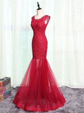  Red Zipper Scoop Lace and Appliques Tulle Sleeveless