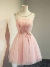  Scoop Long Sleeves Lace Up Quinceanera Court of Honor Dress Baby Pink Tulle