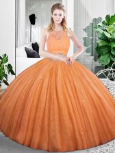 Flirting Two Pieces Quinceanera Dresses Orange Scoop Organza Sleeveless Floor Length Zipper