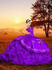  Lavender Quinceanera Dress Military Ball and Sweet 16 and Quinceanera with Embroidery Sweetheart Sleeveless Brush Train Lace Up
