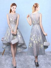 Fine Sleeveless Printed High Low Zipper Quinceanera Court Dresses in Grey with Pattern