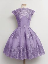 Top Selling Lavender Lace Lace Up Scalloped Cap Sleeves Knee Length Quinceanera Court Dresses Lace