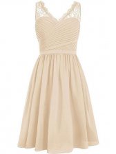 Colorful Champagne Side Zipper Court Dresses for Sweet 16 Lace and Ruching Sleeveless Knee Length