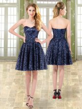  Navy Blue Tulle and Sequined Lace Up Homecoming Dress Sleeveless Mini Length Beading