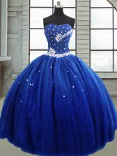Chic Floor Length Ball Gowns Sleeveless Royal Blue 15th Birthday Dress Lace Up