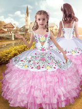  Organza and Taffeta Sleeveless Floor Length Child Pageant Dress and Embroidery and Ruffled Layers