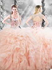 Noble Sleeveless Lace Up Floor Length Beading and Ruffles 15 Quinceanera Dress