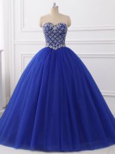 Custom Fit Royal Blue Sleeveless Beading Floor Length Quinceanera Gowns