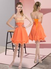  Orange Lace Up Sweetheart Beading Prom Dress Chiffon Sleeveless