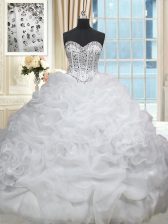 Fine Sweetheart Sleeveless Brush Train Lace Up Quinceanera Dresses White Organza
