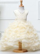  Champagne Sleeveless Beading and Ruffles High Low Kids Pageant Dress