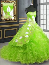  Sweetheart Lace Up Embroidery Quinceanera Dress Brush Train Sleeveless