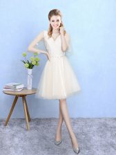 Hot Selling Knee Length Empire Half Sleeves Champagne Court Dresses for Sweet 16 Lace Up