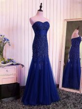  Royal Blue Lace Up Sweetheart Beading and Lace and Appliques and Pleated Prom Gown Tulle Sleeveless