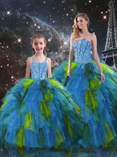 Fantastic Multi-color Ball Gowns Sweetheart Sleeveless Organza Floor Length Lace Up Beading and Ruffles Quinceanera Gowns