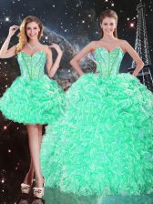  Apple Green Sweetheart Neckline Beading and Ruffles 15th Birthday Dress Sleeveless Lace Up