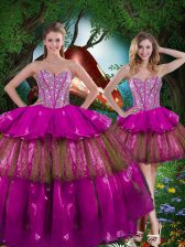  Multi-color Ball Gowns Organza Sweetheart Sleeveless Beading and Ruffled Layers and Sequins Floor Length Lace Up Sweet 16 Quinceanera Dress