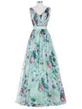 Fancy Multi-color Sleeveless Printed Zipper Prom Gown for Prom and Military Ball and Beach