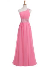  Floor Length Empire Sleeveless Rose Pink Prom Evening Gown Backless