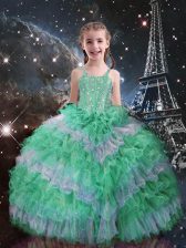  Floor Length Apple Green Little Girl Pageant Gowns Straps Sleeveless Lace Up